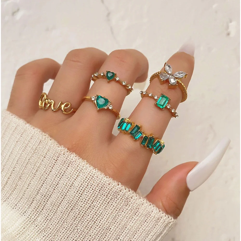 Gold & Green 6-Piece Stacking Ring Set